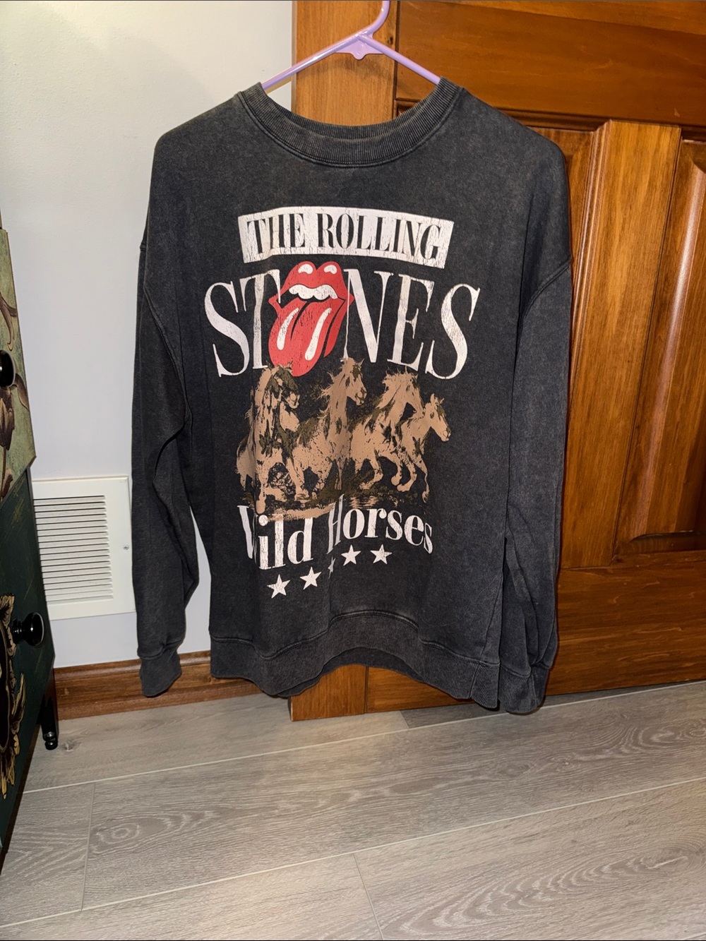 The Rolling Stones Black Graphic 'Wild Horses' Sweatshirt with Red Tongue